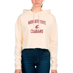 Women's Uscape Apparel Cream Washington State Cougars Fleece Cropped Pullover Hoodie