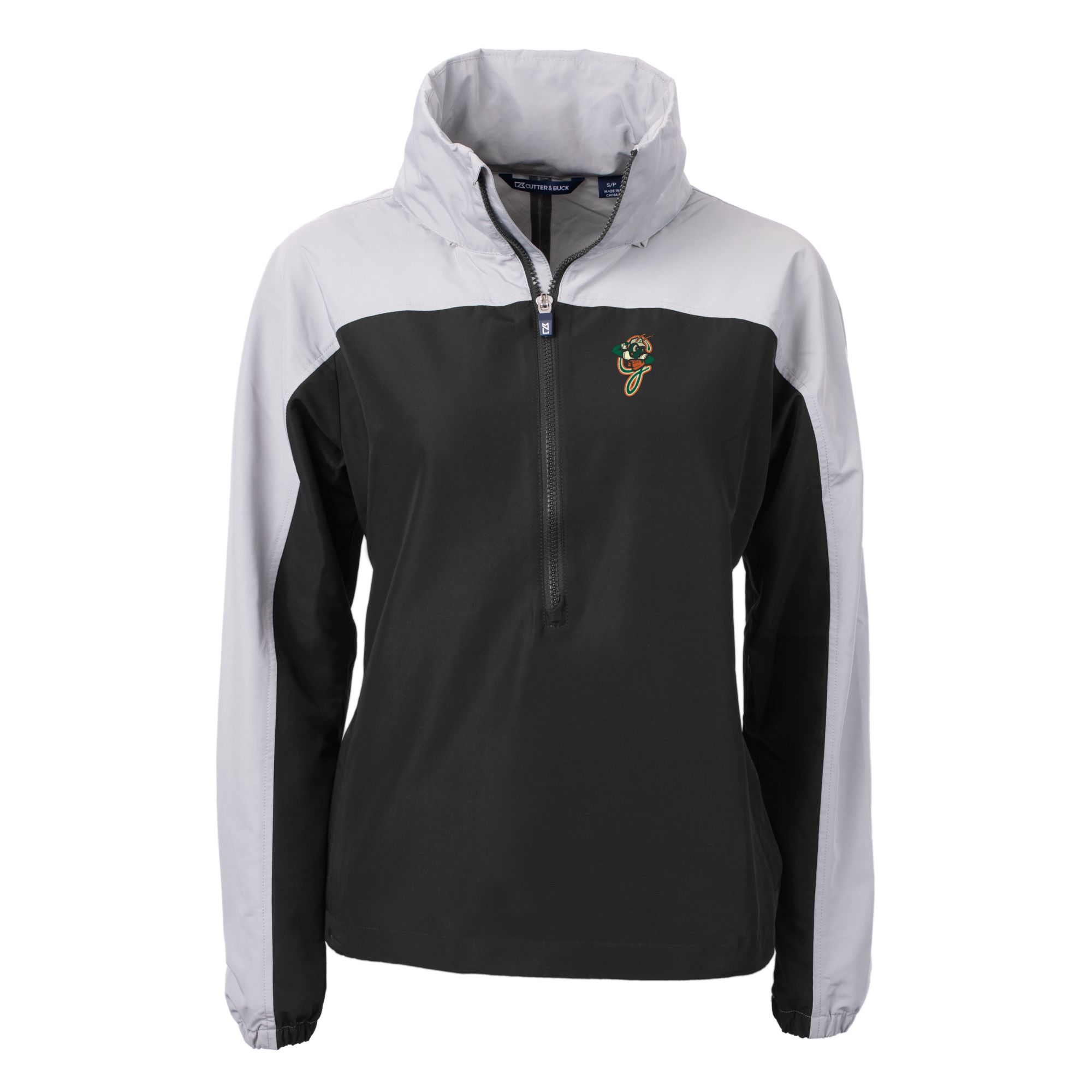 Women's Cutter & Buck Black/Gray Greensboro Grasshoppers Charter Eco Recycled Half-Zip Anorak Jacket - Image 3