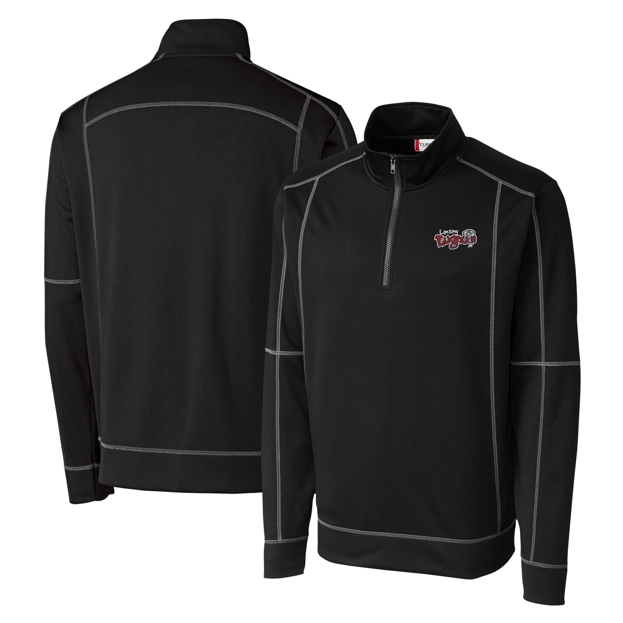 Men's Cutter & Buck Black Lansing Lugnuts Clique Helsa Performance Half-Zip Knit Pullover