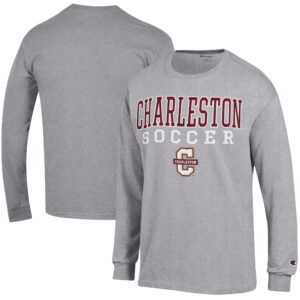 Men's Champion Heather Gray Charleston Cougars Soccer Stacked Logo Long Sleeve T-Shirt