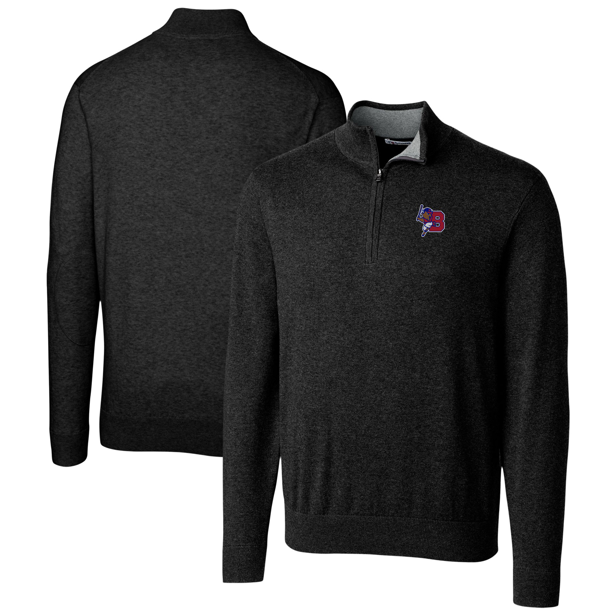 Men's Cutter & Buck Black Buffalo Bisons Lakemont Tri-Blend Quarter-Zip Pullover Sweater - Image 2