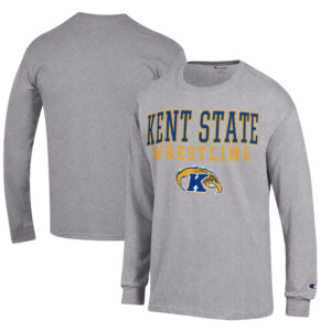 Men's Champion Heather Gray Kent State Golden Flashes Wrestling Stacked Logo Long Sleeve T-Shirt