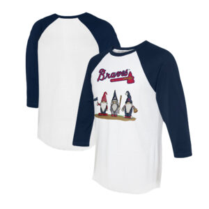 Unisex Tiny Turnip White/Navy Atlanta Braves Gnomes 3/4-Sleeve Raglan T-Shirt