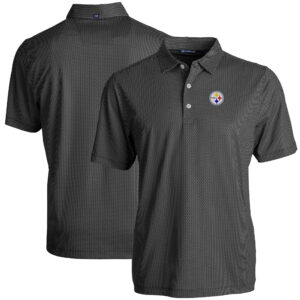 Men's Cutter & Buck Black Pittsburgh Steelers  Big & Tall Pike Eco Symmetry Print Stretch Recycled Polo