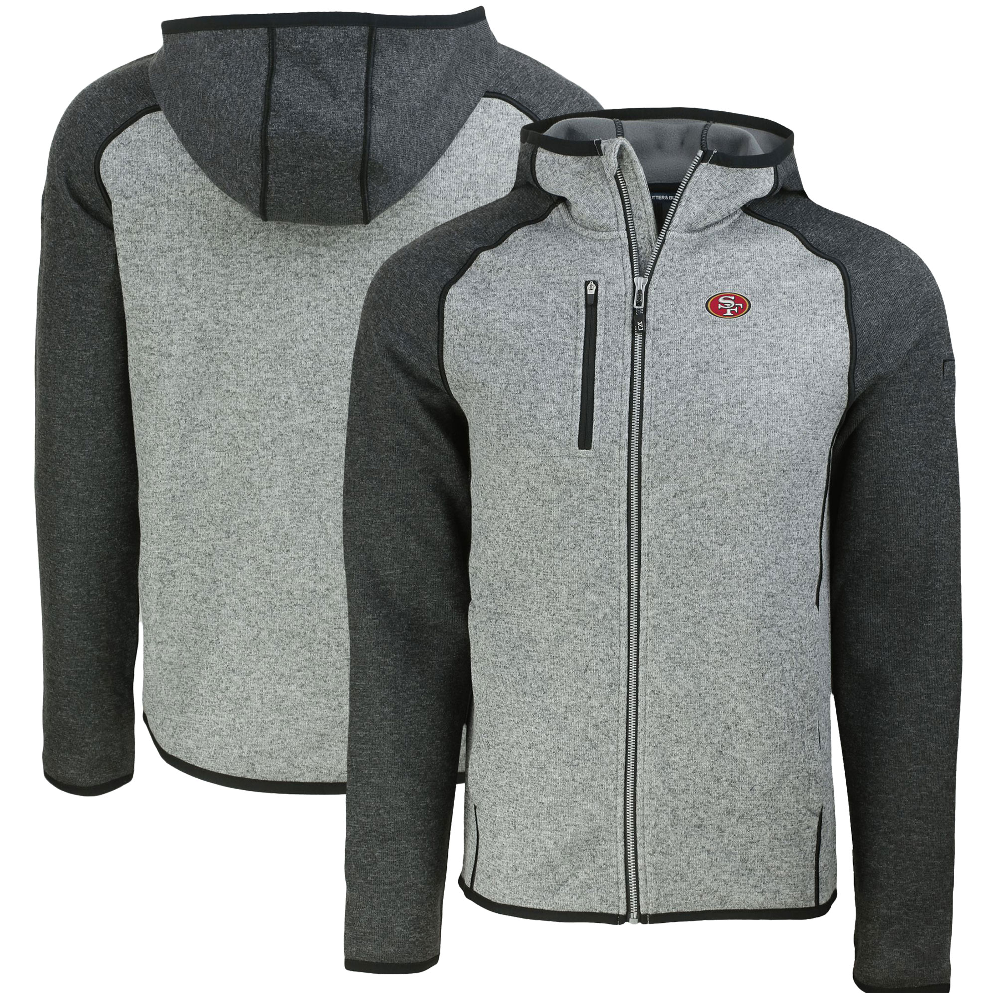 Men's Cutter & Buck Heather Gray San Francisco 49ers Mainsail Full-Zip Hooded Jacket