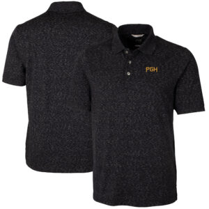 Men's Cutter & Buck Black Pittsburgh Pirates City Connect Advantage Space Dye Tri-Blend Polo