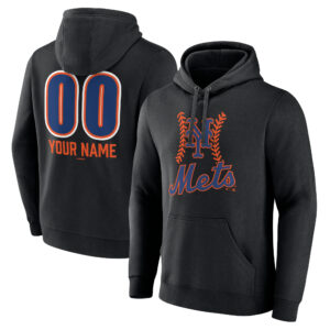 Men's  Black New York Mets Personalized Name & Number Fastball Pullover Hoodie