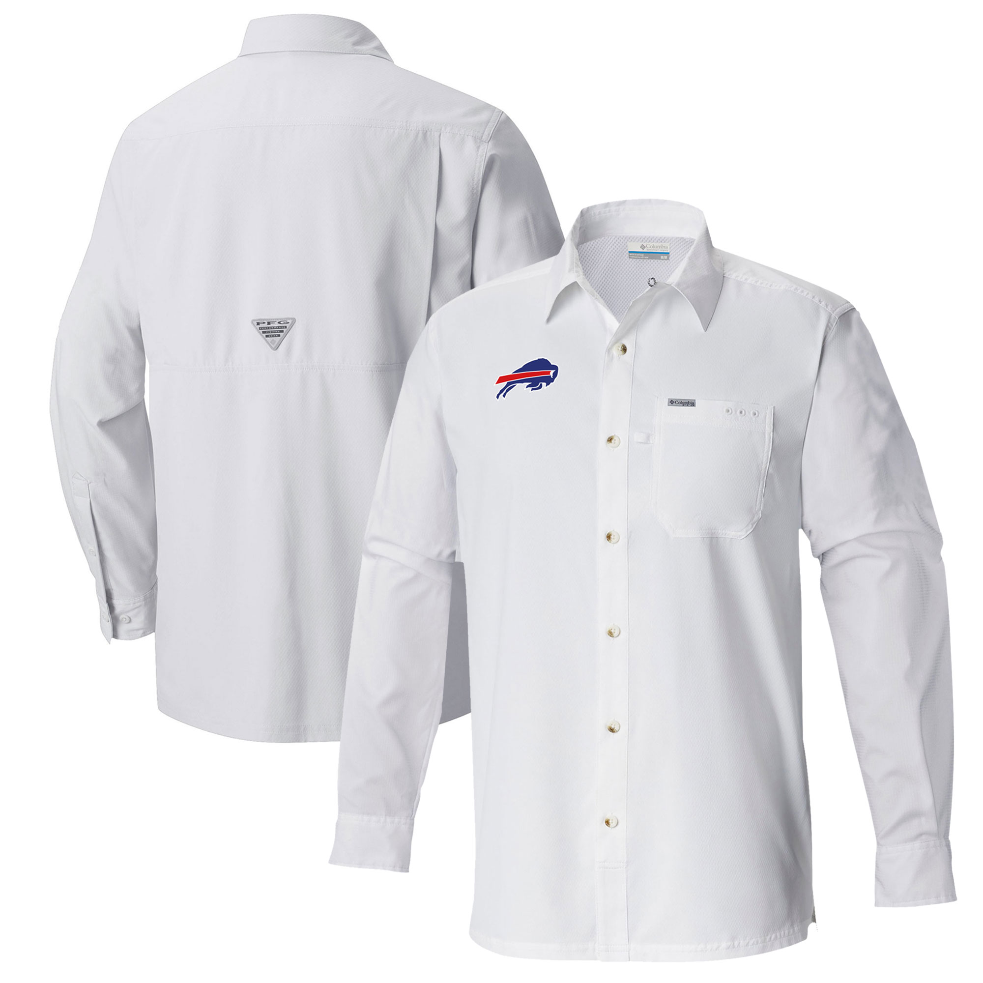 Men's Columbia White Buffalo Bills Slack Tide Omni-Wick Long Sleeve Button-Up Shirt
