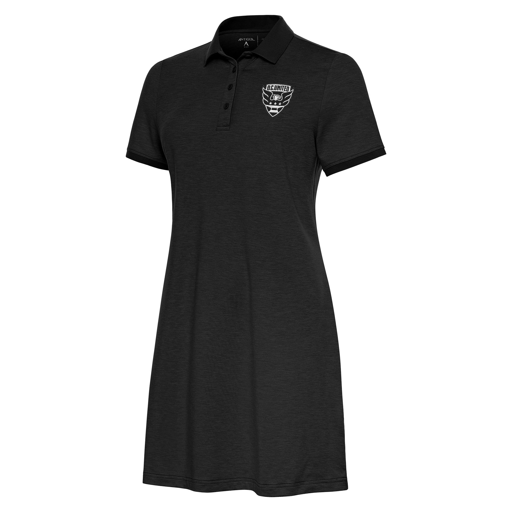 Women's Antigua Black D.C. United White Logo Play Through Polo Dress