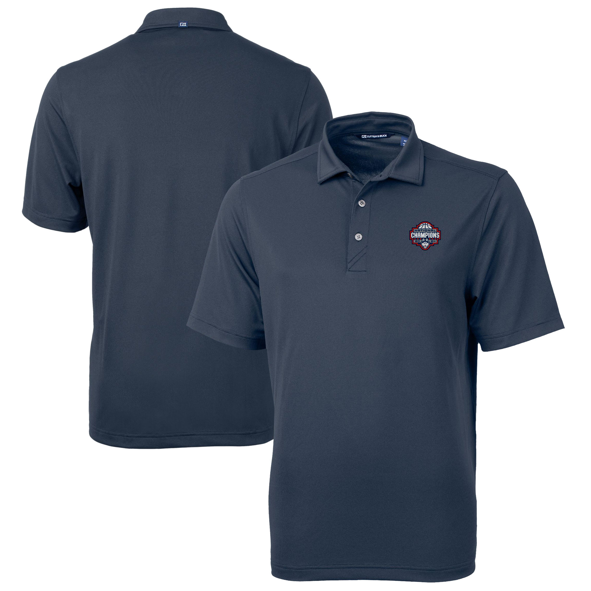 Men's Cutter & Buck Navy UConn Huskies 2024 NCAA Men's Basketball National Champions Virtue Eco Pique Recycled Polo