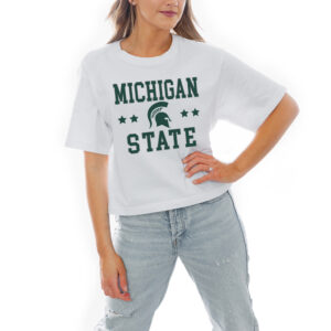 Women's Gameday Couture White Michigan State Spartans Stars Boxy Fit Cropped T-Shirt
