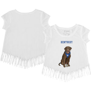 Girls Youth Tiny Turnip White Kentucky Wildcats Chocolate Labrador Retriever Fringed T-Shirt