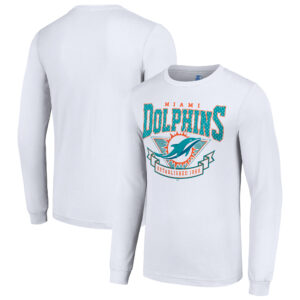 Men's Starter White Miami Dolphins '80s Inspired Team Logo Long Sleeve T-Shirt