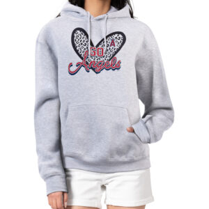 Women's G-III 4Her by Carl Banks Heather Gray Los Angeles Angels Leopard Heart Pullover Hoodie
