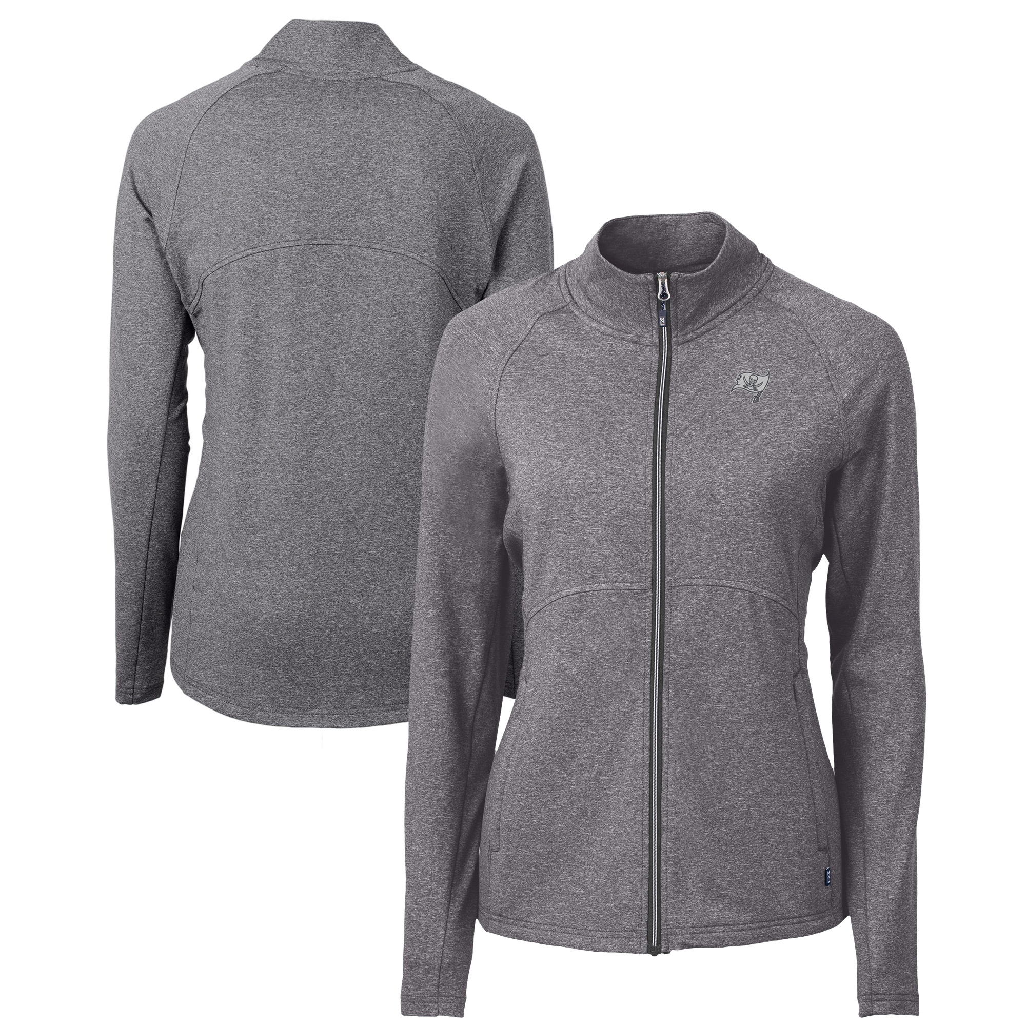 Women's Cutter & Buck Heather Black Tampa Bay Buccaneers Adapt Eco Knit Recycled Raglan Full-Zip Jacket