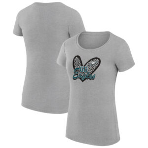 Women's G-III 4Her by Carl Banks Heather Gray Philadelphia Eagles Animal Print Heart Fitted T-Shirt