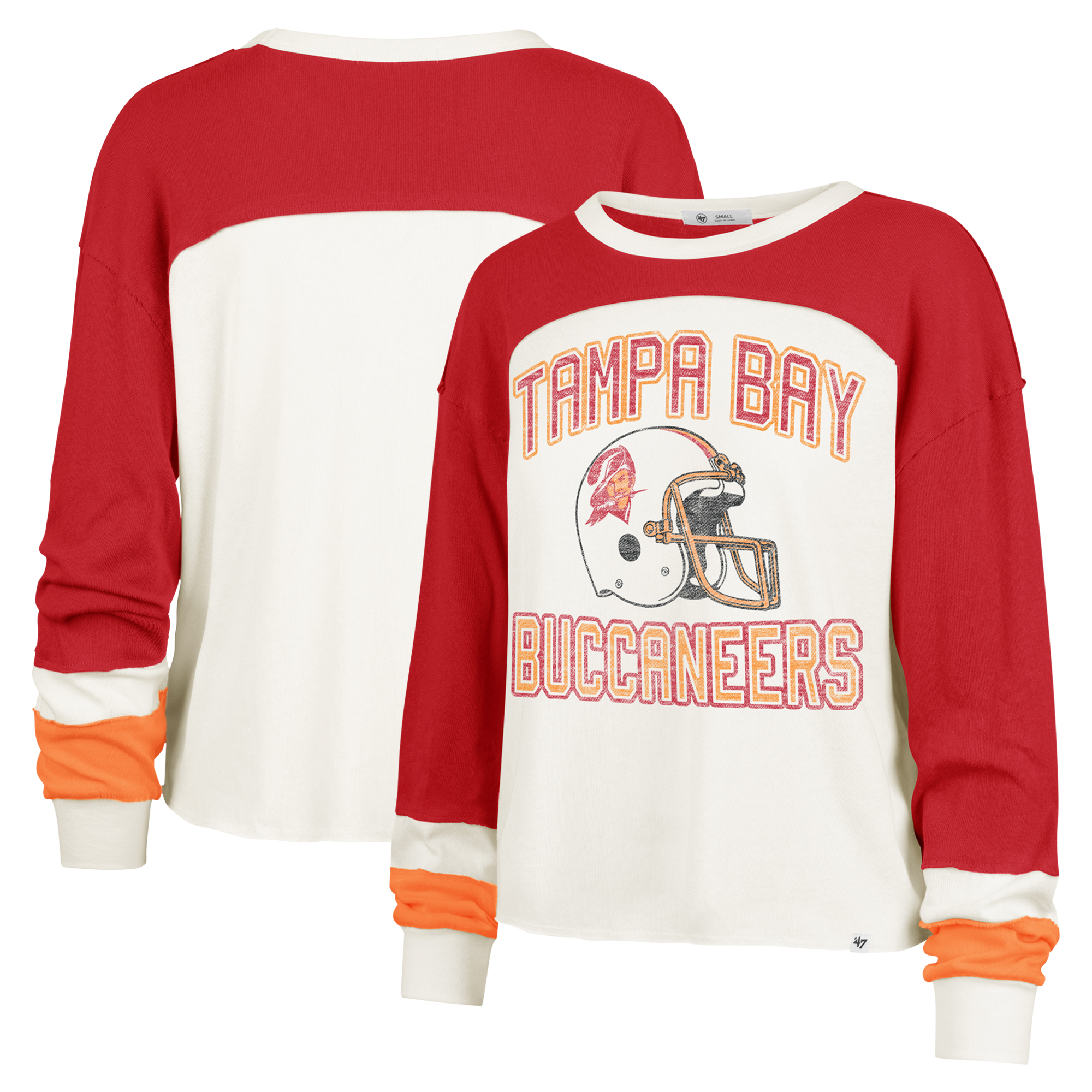 Women's '47 Cream Tampa Bay Buccaneers Double Header Curve Raglan Long Sleeve Crop Top - Image 2