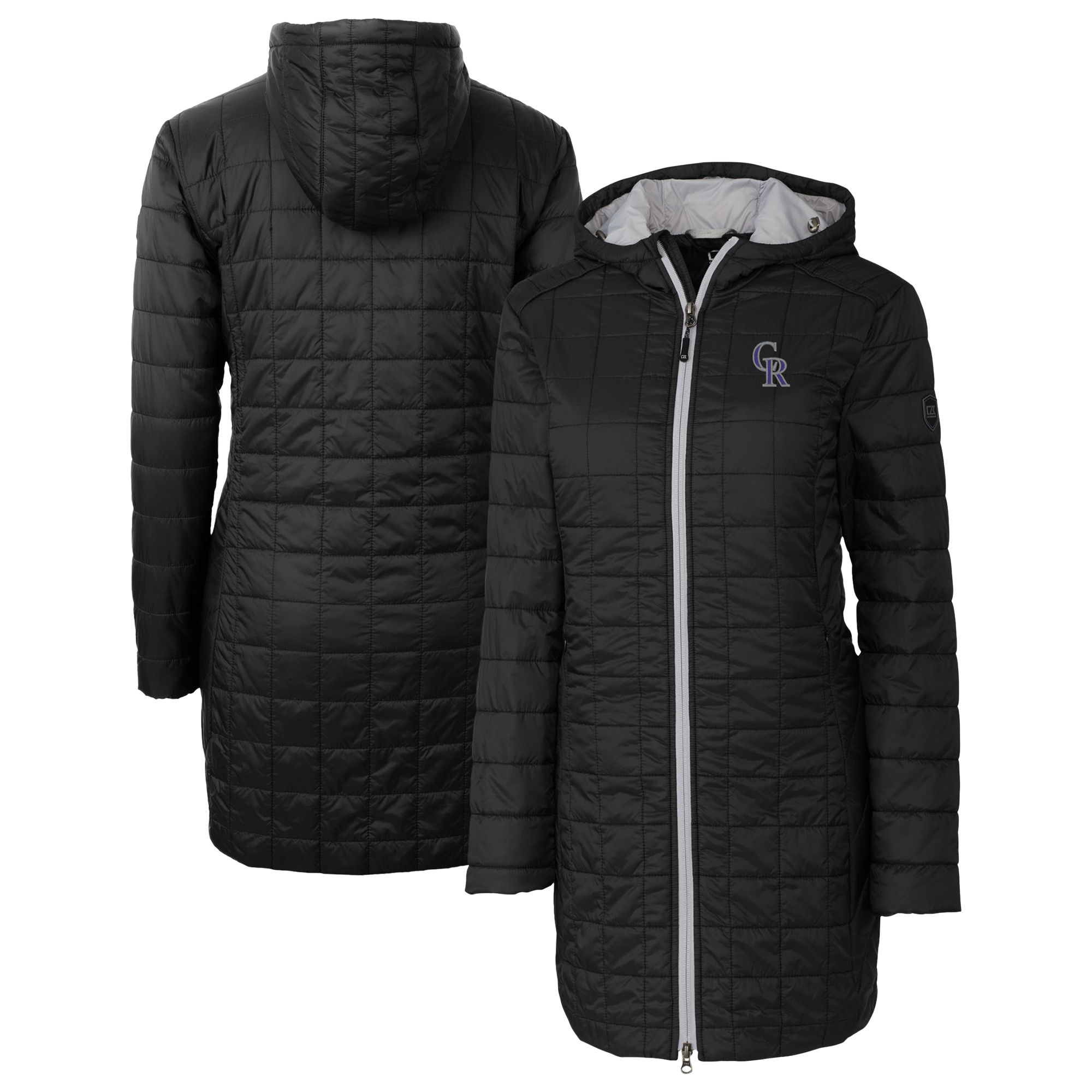 Women's Cutter & Buck Black Colorado Rockies Rainier Primaloft Eco Insulated Hooded Full-Zip Long Coat
