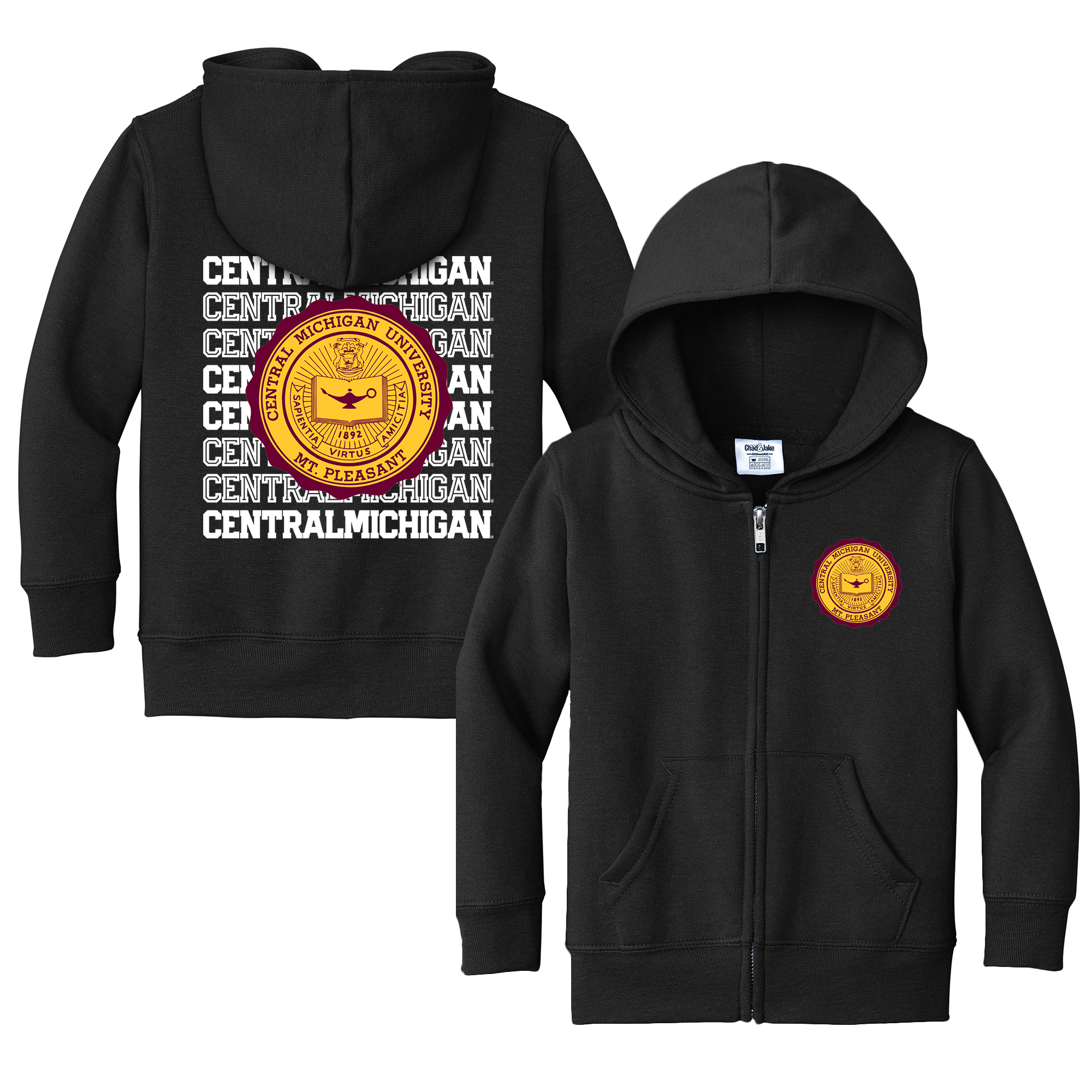 Toddler Chad & Jake Black Central Michigan Chippewas Retro Full-Zip Hoodie Sweatshirt
