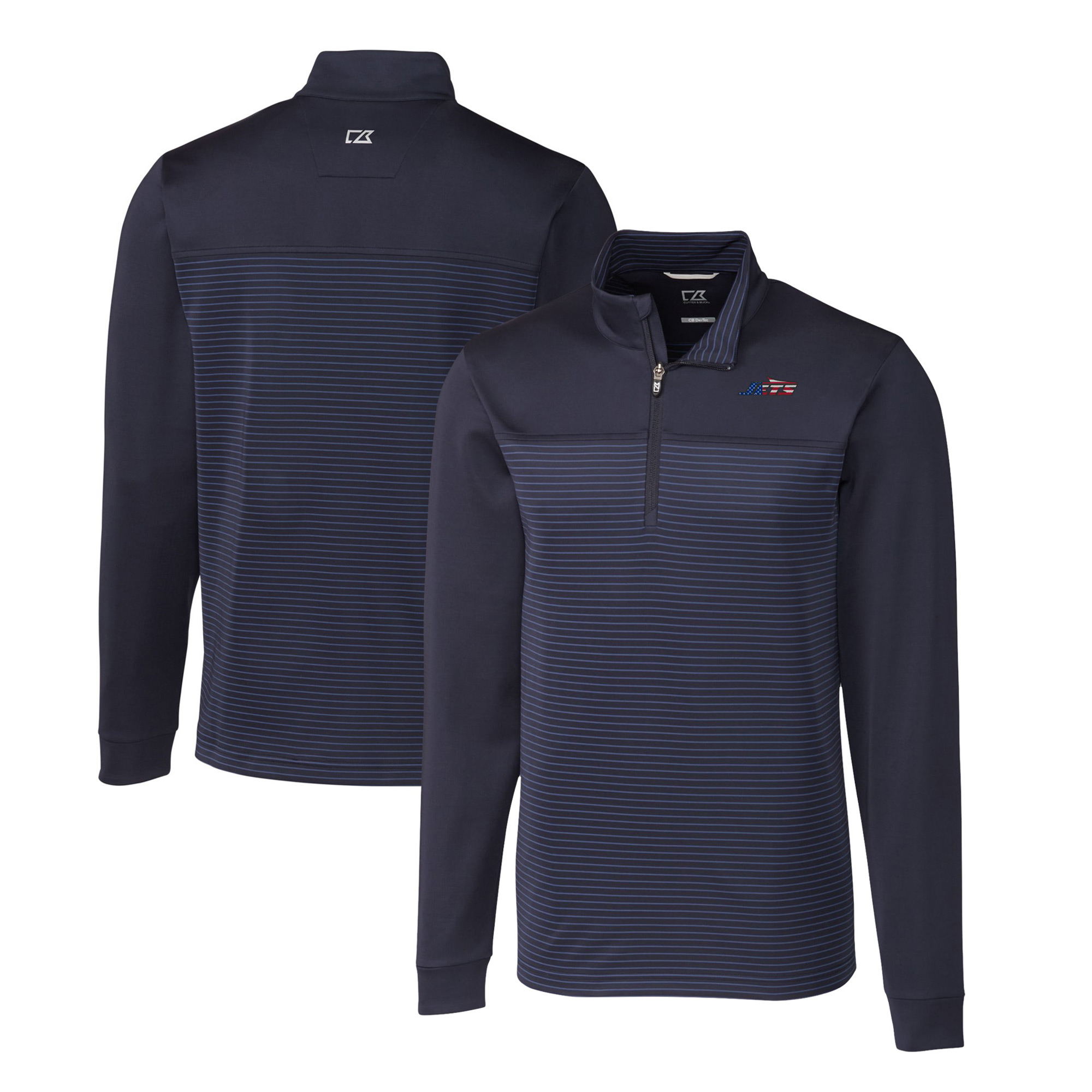 Men's Cutter & Buck Navy New York Jets Americana Traverse Stretch Stripe Eco DryTec Tri-Blend Quarter-Zip Top - Image 5