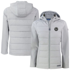 Women's Cutter & Buck  Gray New York Mets Evoke Hybrid Eco Softshell Recycled Full-Zip Hooded Jacket