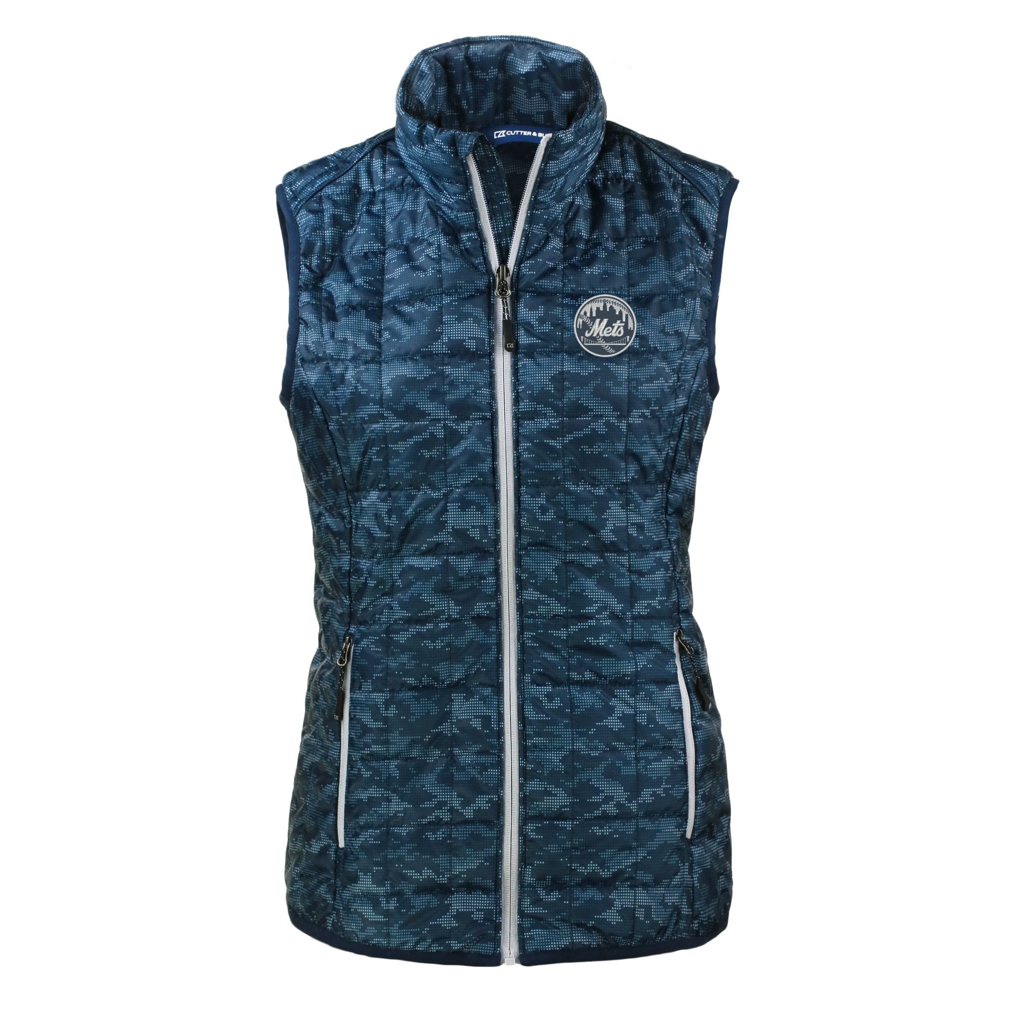 Women's Cutter & Buck Navy New York Mets Rainier PrimaLoft Eco Insulated Printed Full-Zip Puffer Vest - Image 8