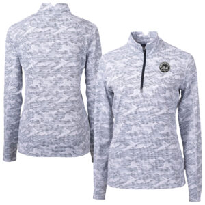 Women's Cutter & Buck Charcoal New York Mets Traverse Camo Print Stretch Quarter-Zip Pullover Top