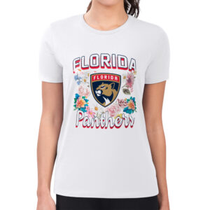 Women's G-III 4Her by Carl Banks White Florida Panthers Flower Logo Fitted T-Shirt