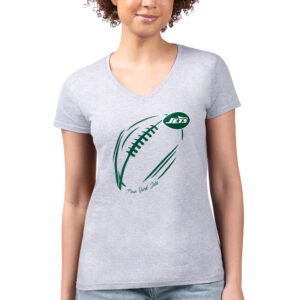 Women's G-III 4Her by Carl Banks Heather Gray New York Jets Team Graphic V-Neck T-Shirt