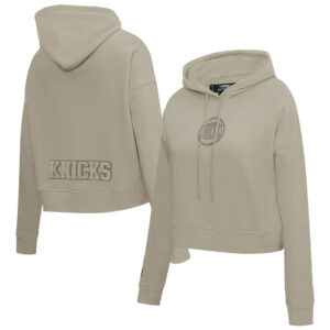 Women's Pro Standard Taupe New York Knicks Neutrals Capsule Cropped Pullover Hoodie