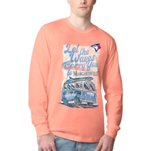 Men's Margaritaville Coral Toronto Blue Jays Bus Waves Graphic Long Sleeve T-Shirt