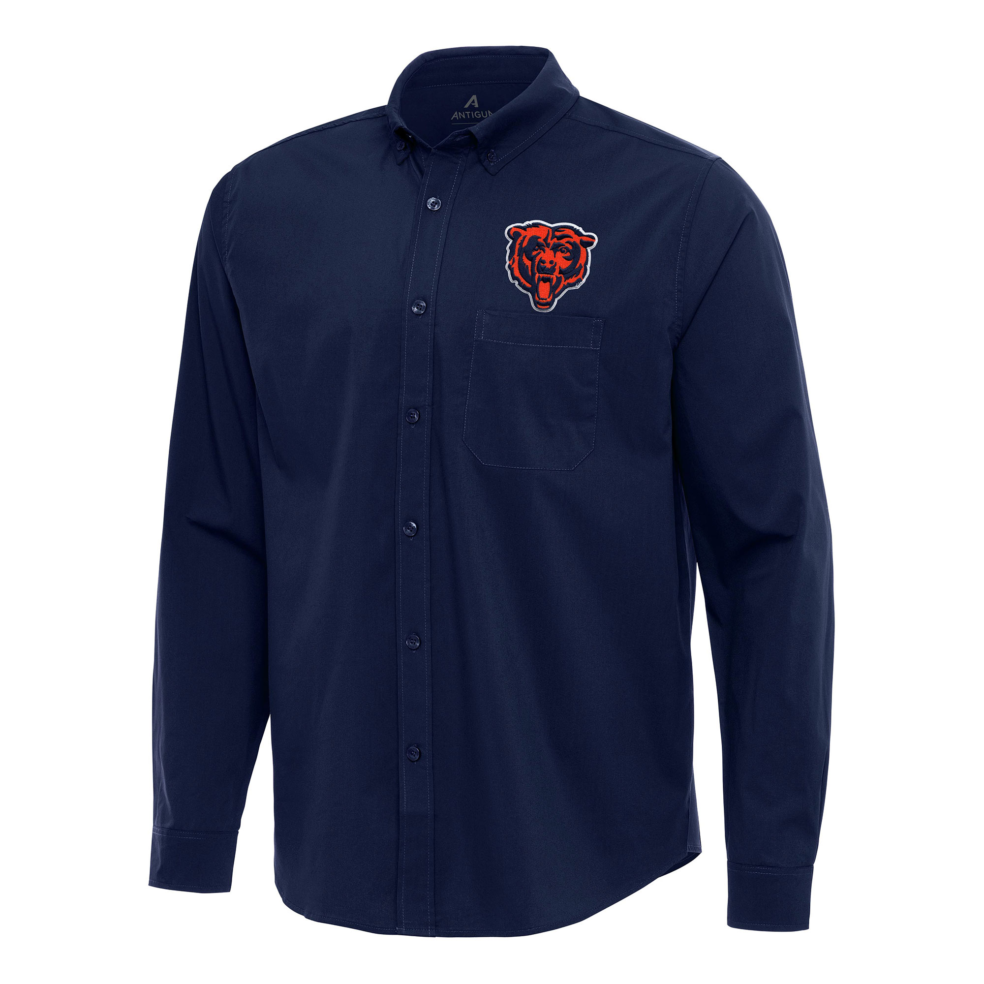 Men's Antigua Navy Chicago Bears Flight Woven Tri-Blend Long Sleeve Button-Down Shirt