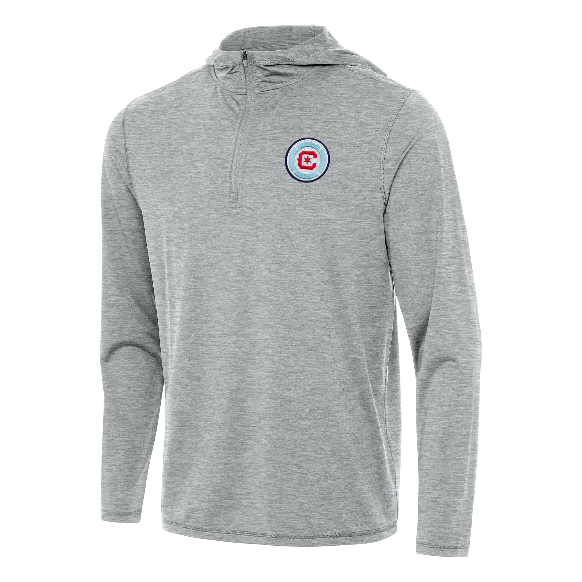 Men's Antigua Heather Gray Chicago Fire Tidy Quarter-Zip Hoodie