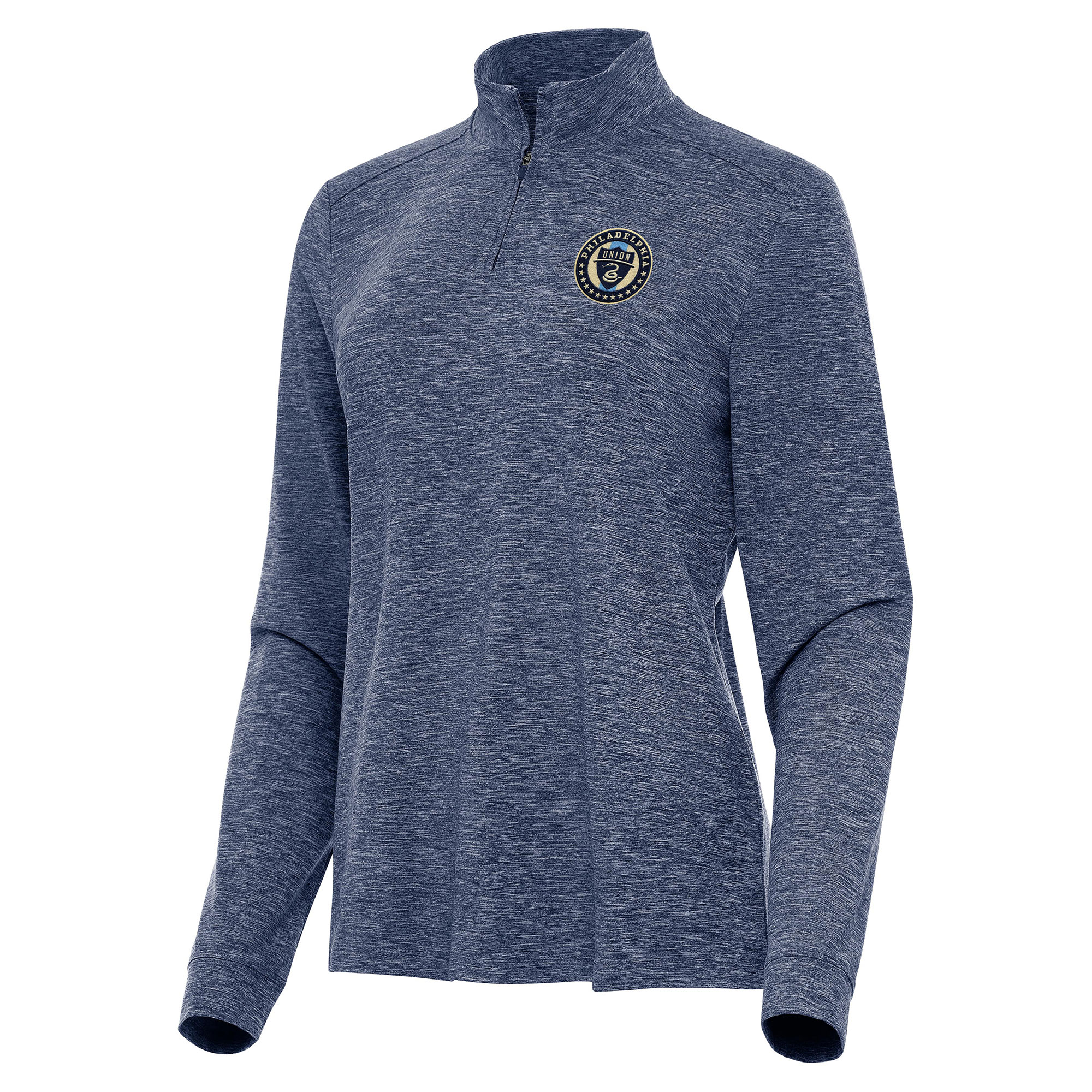 Women's Antigua Heather Navy Philadelphia Union Mentor Quarter-Zip Jacket