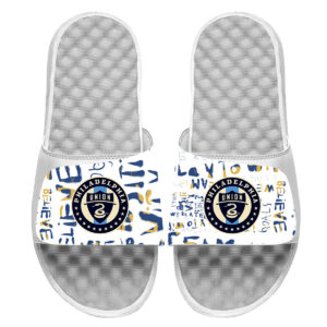 Youth ISlide White Philadelphia Union Kick Cancer Slide Sandals