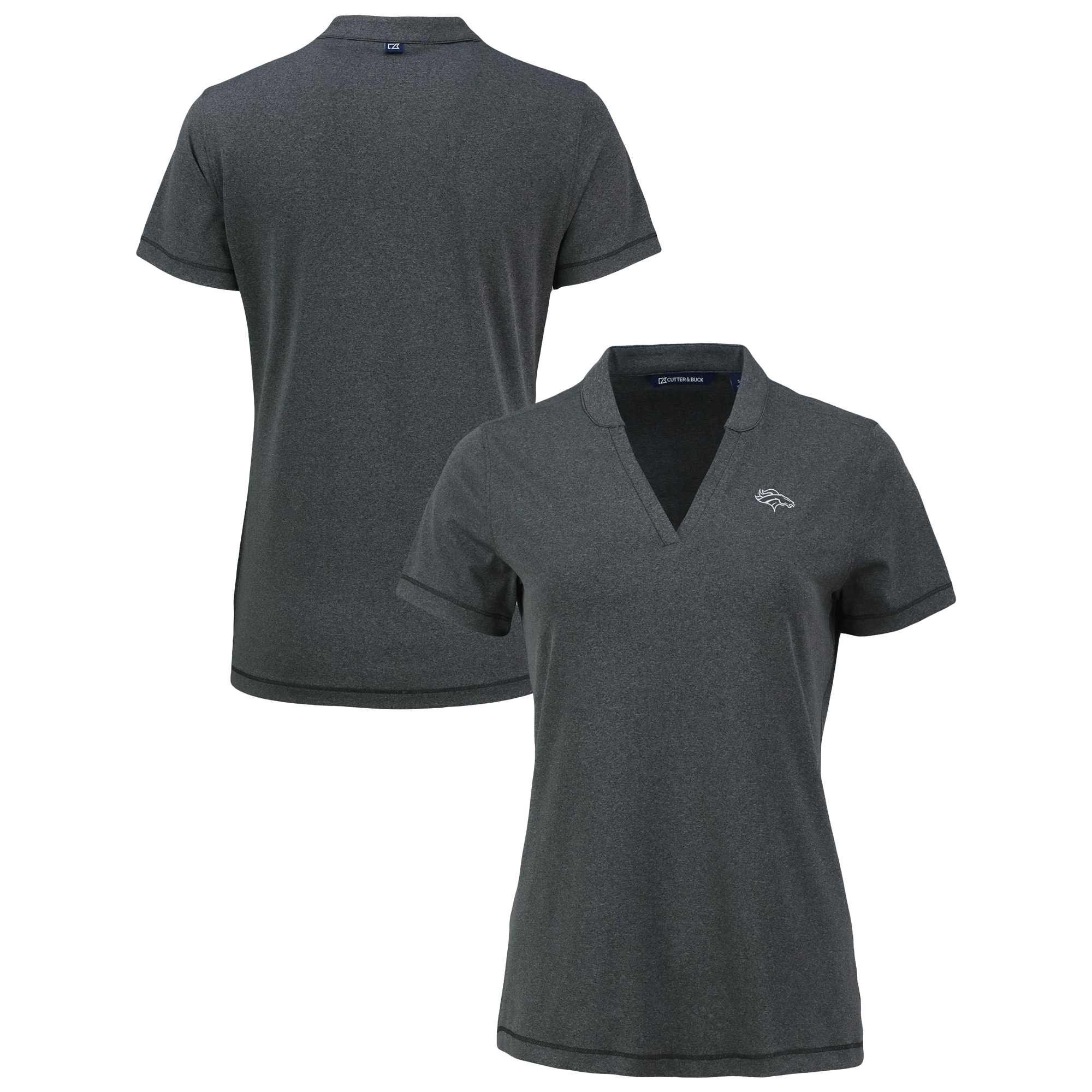 Women's Cutter & Buck Heather Black Denver Broncos Forge Stretch Blade DryTec V-Neck Polo