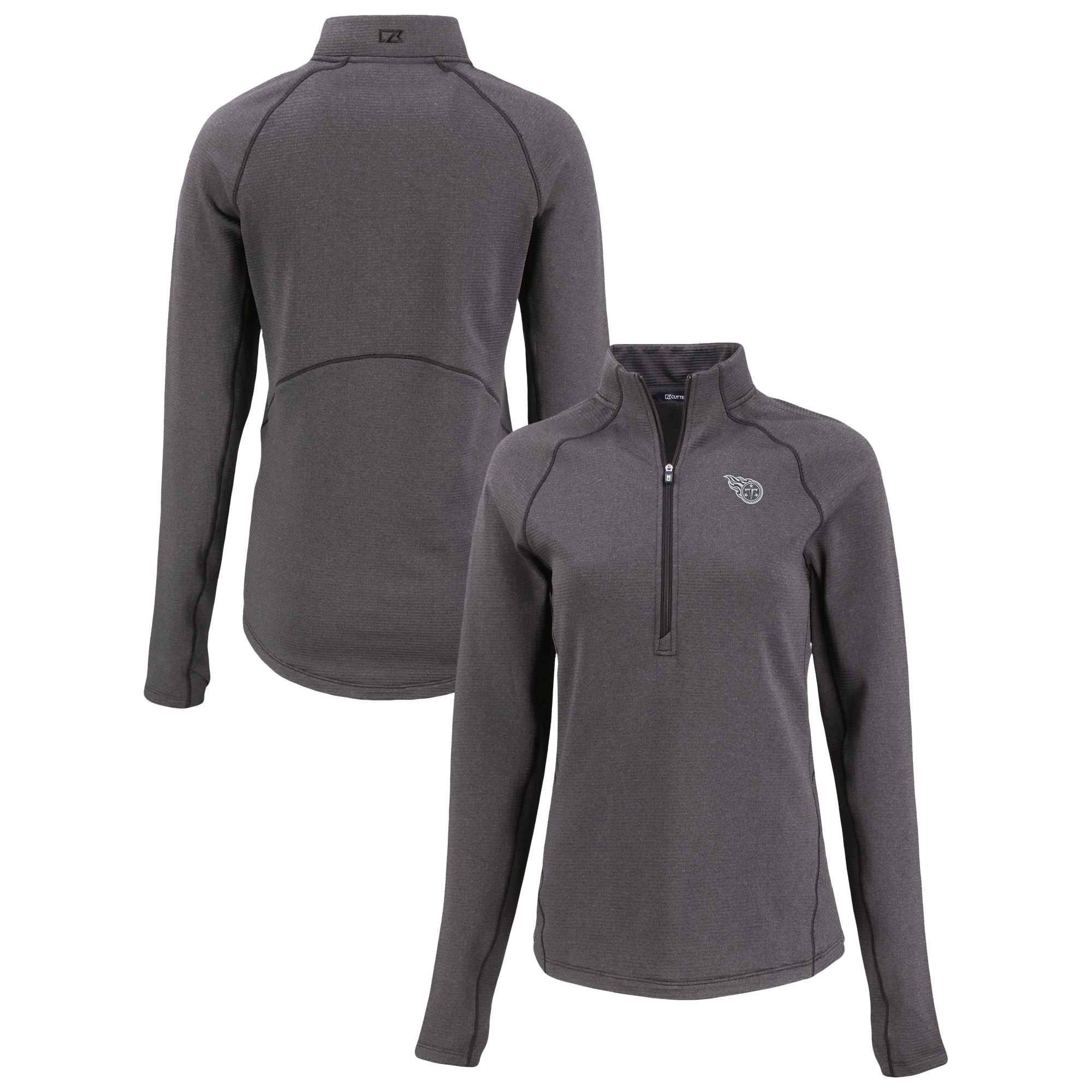 Women's Cutter & Buck Heather Black Tennessee Titans Peshastin Eco Fleece Recycled Tri-Blend Raglan Half-Zip Jacket