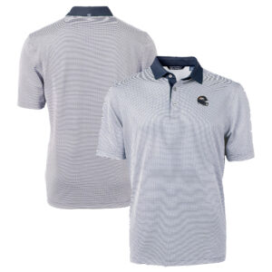 Men's Cutter & Buck Navy Denver Broncos Big & Tall Virtue Eco Pique Micro Stripe DryTec Tri-Blend Recycled Polo