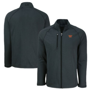 Men's Cutter & Buck  Heather Black Washington Commanders Peshastin Eco Fleece Recycled Raglan Tri-Blend Full-Zip Jacket