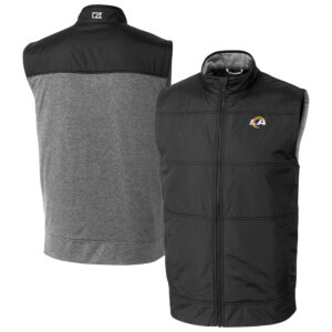 Men's Cutter & Buck Black Los Angeles Rams Big & Tall Stealth Hybrid Quilted Full-Zip DryTec Windbreaker Vest