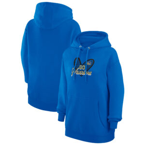Women's G-III 4Her by Carl Banks Royal Golden State Warriors Leopard Heart Graphic Fleece Pullover Hoodie