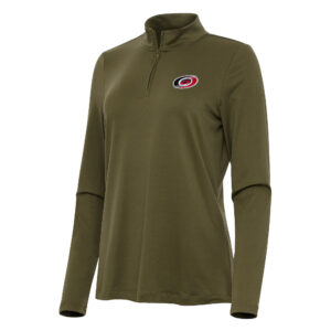 Women's Antigua Olive Carolina Hurricanes Reprocess Quarter-Zip Top