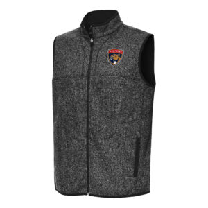 Men's Antigua Heather Black Florida Panthers Fortune Full-Zip Vest