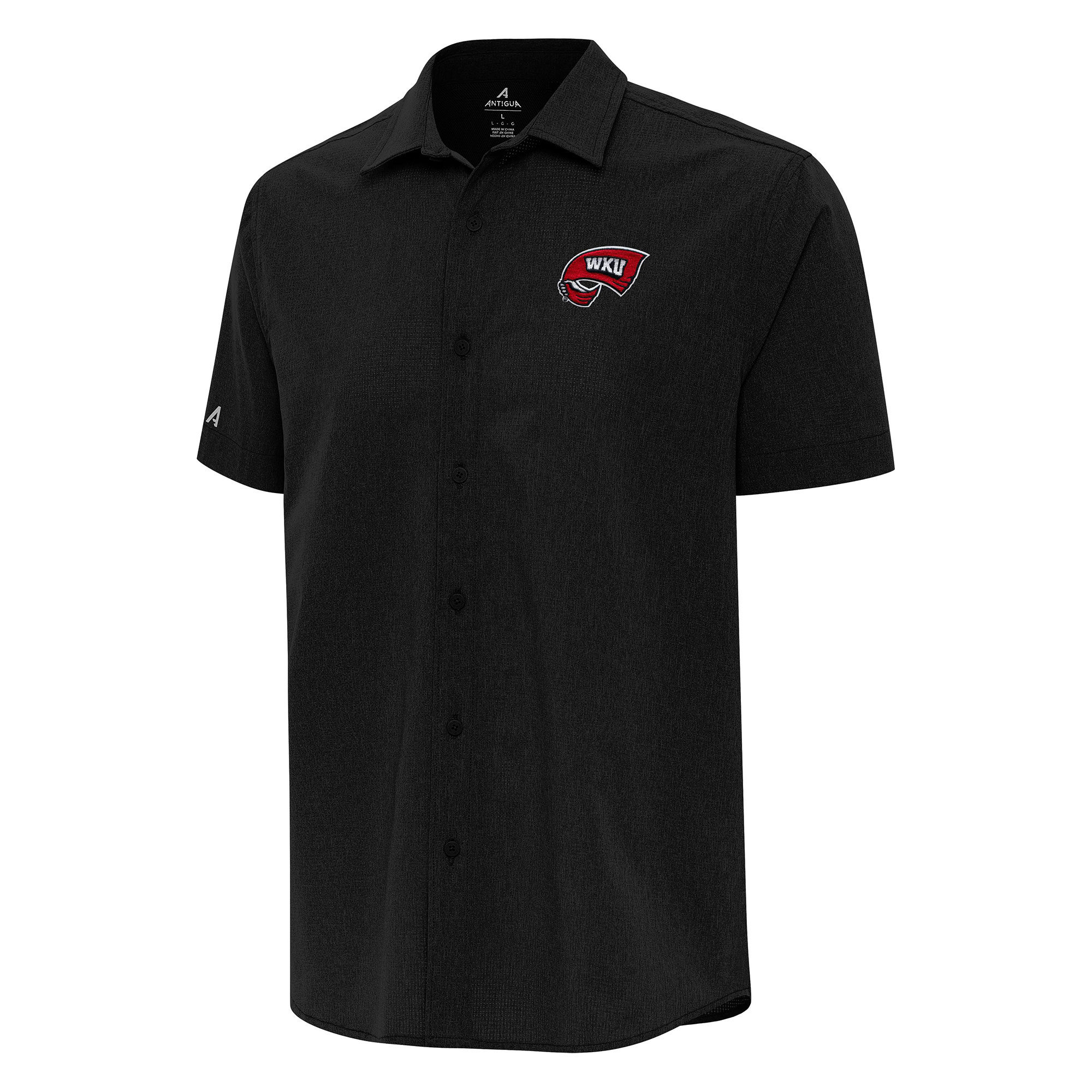 Men's Antigua Black Western Kentucky Hilltoppers Activate Woven Short Sleeve Button-Up Shirt