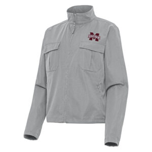 Women's Antigua  Gray Mississippi State Bulldogs Even Par Full-Zip Jacket