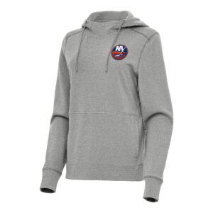 Women's Antigua  Heather Gray New York Islanders Justice Pullover Hoodie
