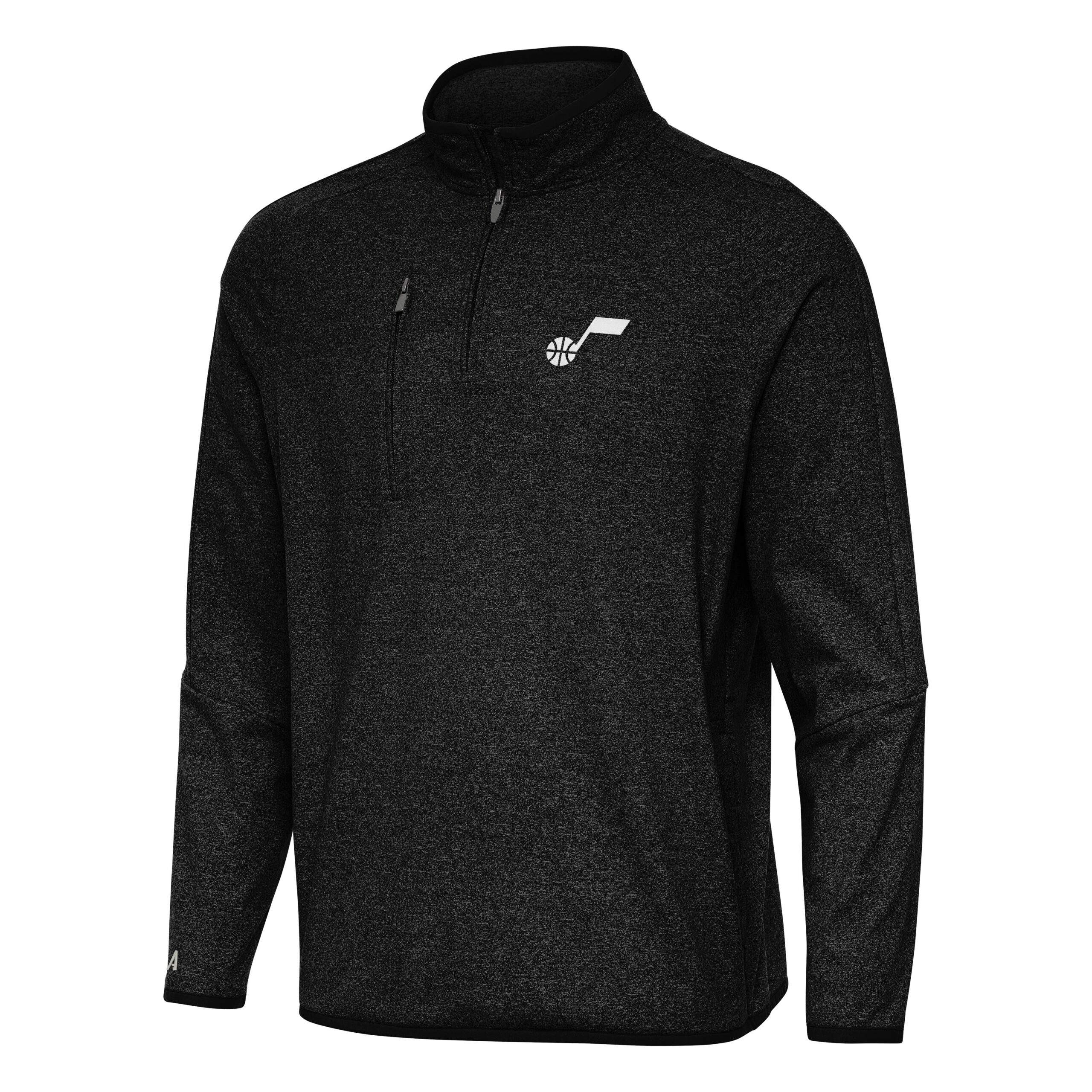 Men's Antigua Heather Black Utah Jazz Certain Quarter-Zip Tri-Blend Sweatshirt