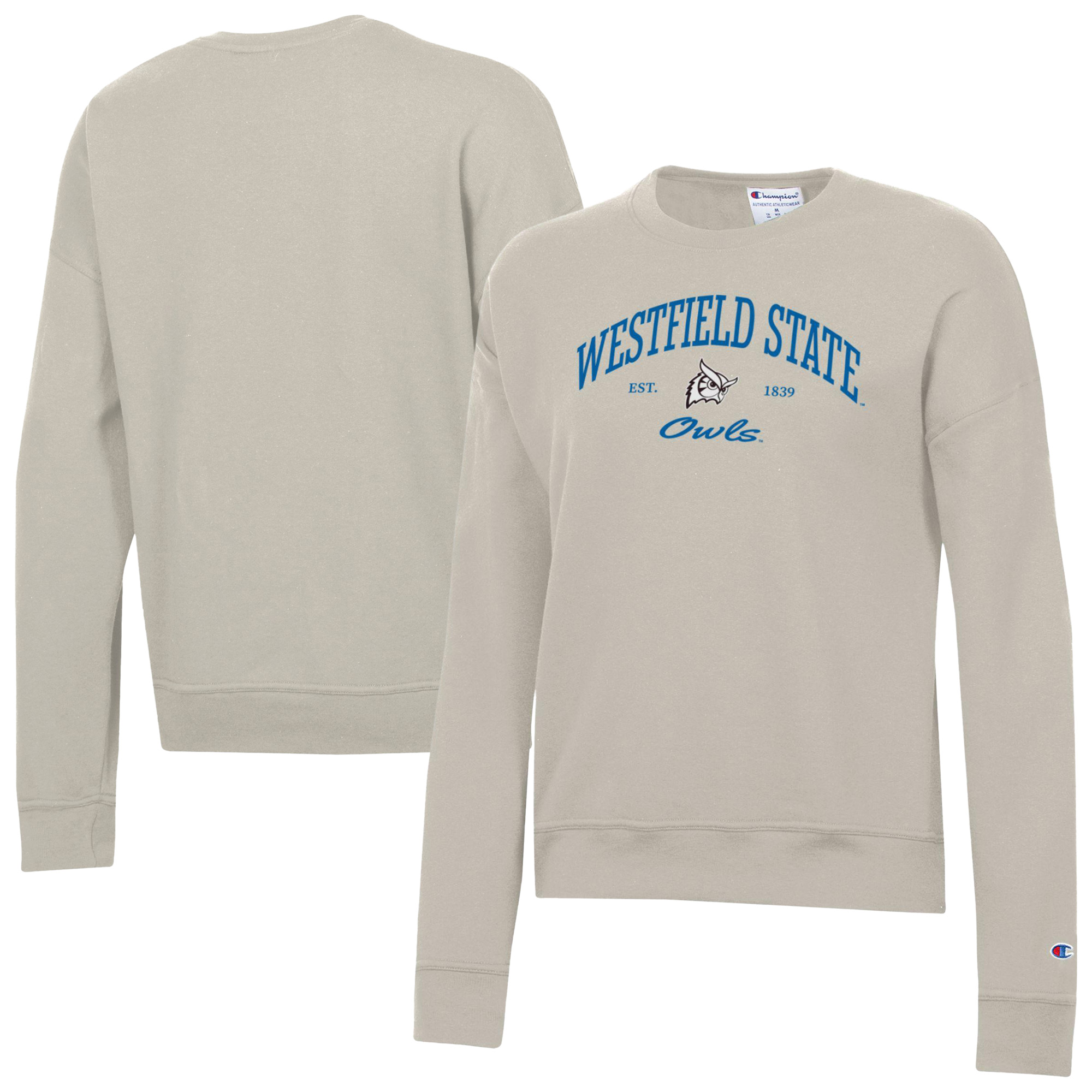 Women's Champion Oatmeal Westfield State Owls Powerblend Pullover Sweatshirt
