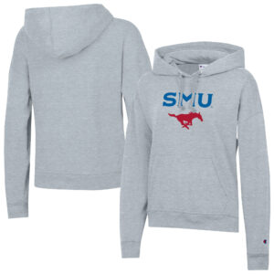 Women's Champion  Gray SMU Mustangs Powerblend Fleece Pullover Hoodie