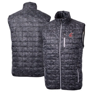 Men's Cutter & Buck  Black Washington State Cougars Rainier PrimaLoft Eco Insulated Printed Full-Zip Puffer Vest